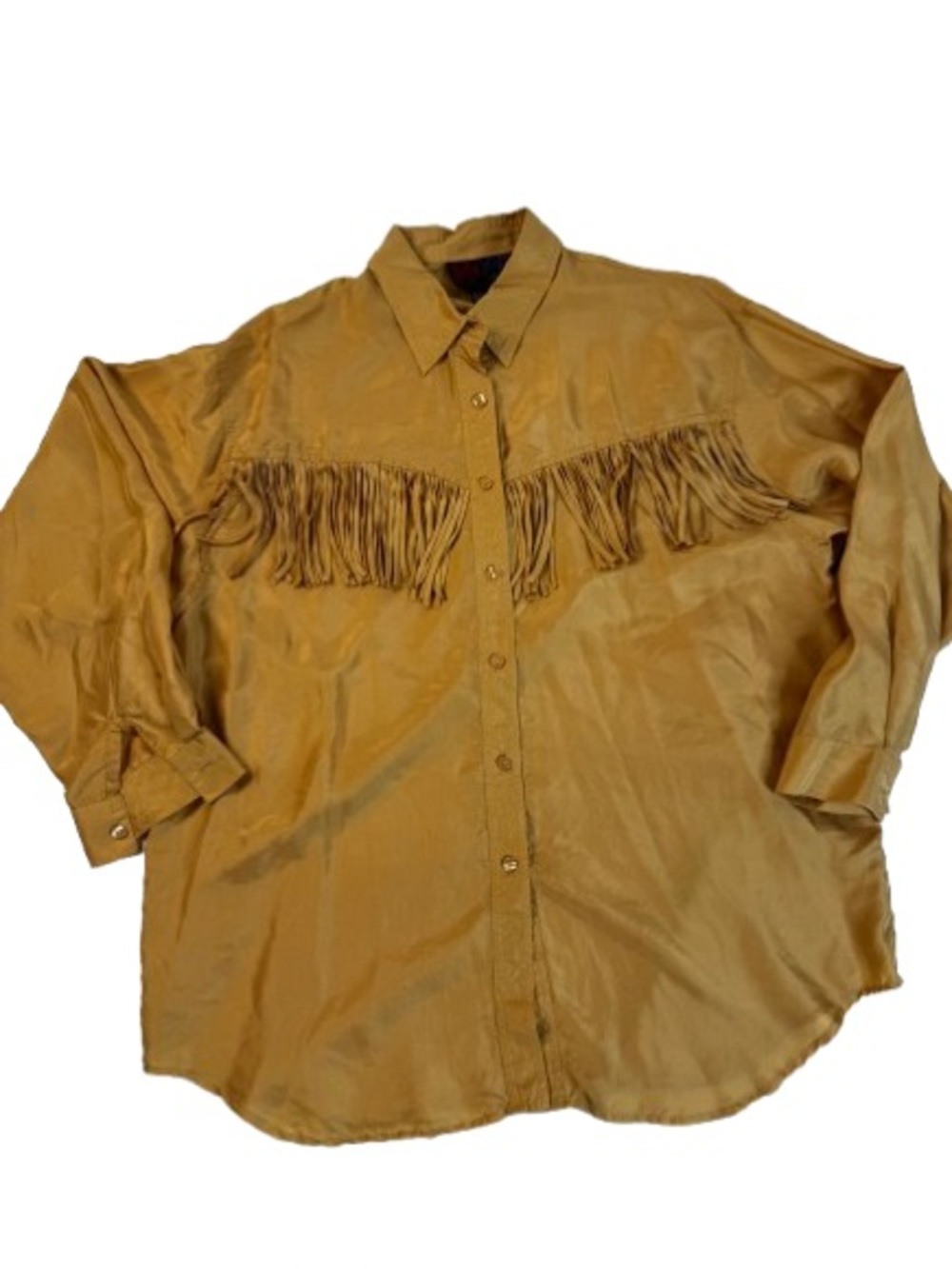 Vintage Fringe Button-Up Shirt in Mustard